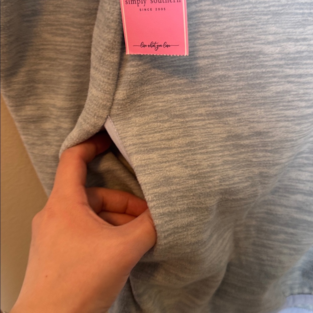 NWT Simply Southern Light Blue Heathered Quarter-Zip Fleece Pullover - Picture 5 of 7